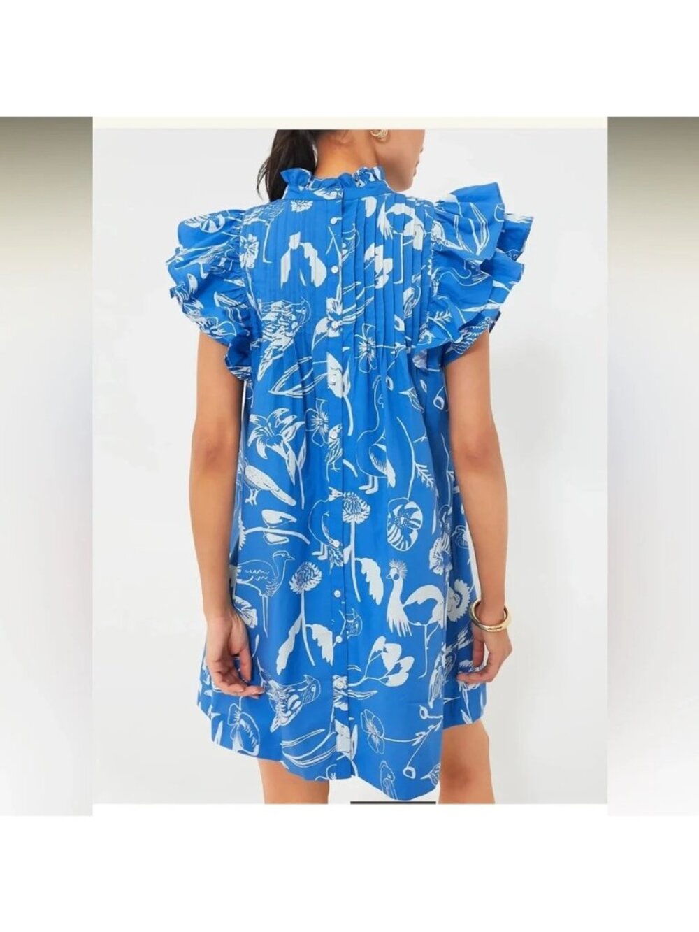 OLIPHANT Audubon Pintuck Ruffle Mini Dress Blue Size Large NWT - Picture 4 of 9